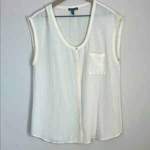 Eileen Fisher Silk Sleeveless Blouse Ivory Button‎ Down Size Medium